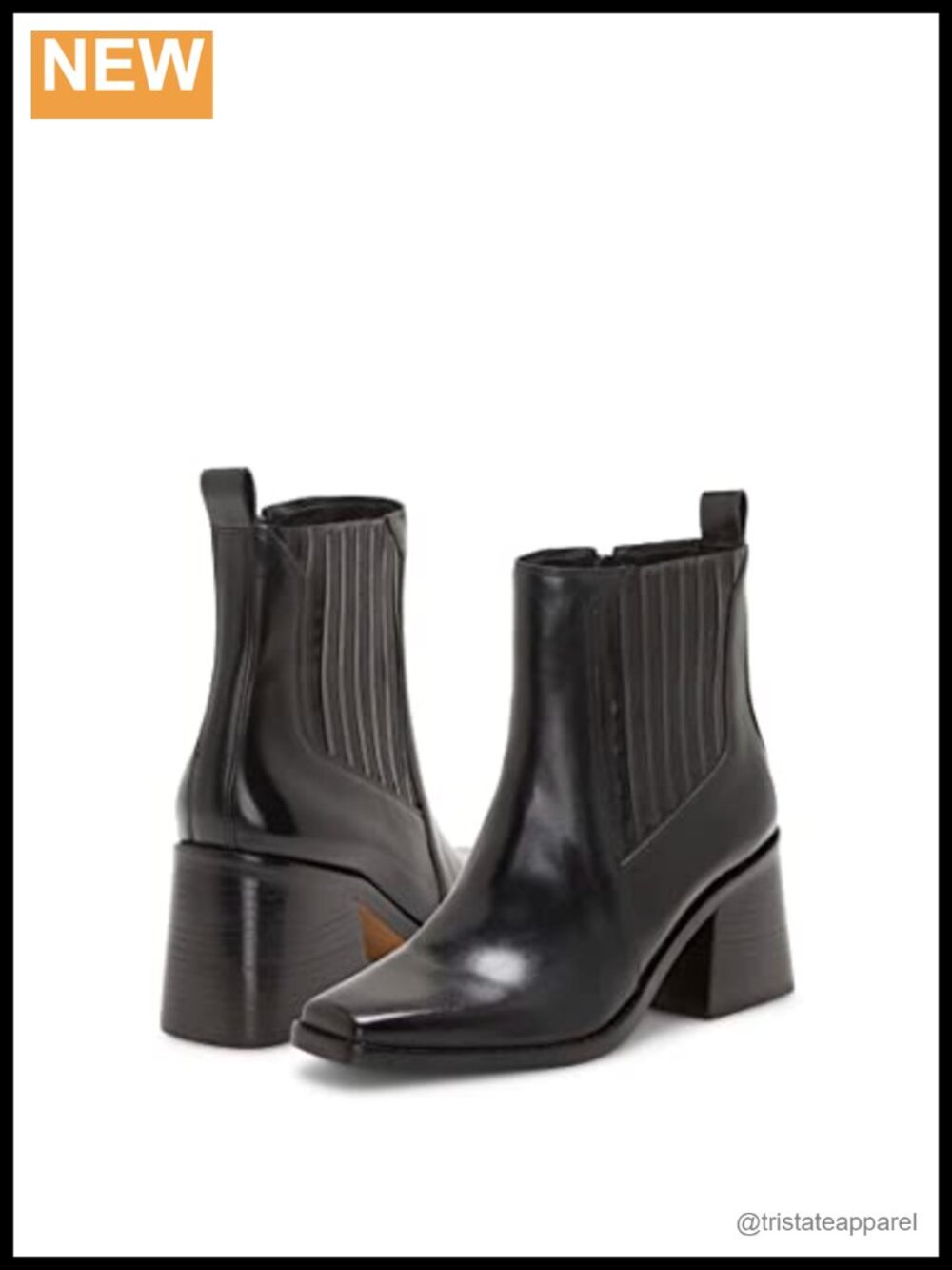 Leather Chelsea Ankle Boot Pull On Block Heel Pointed Toe